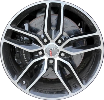 Chevrolet Corvette 2014-2019 black polished 19x8.5 aluminum wheels or rims. Hollander part number ALY5635U90/5680, OEM part number 22821272.