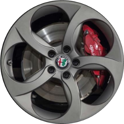 Alfa Romeo Giulia 2017-2019 powder coat dark grey 18x8 aluminum wheels or rims. Hollander part number ALY58161, OEM part number 6CP07U90AA.
