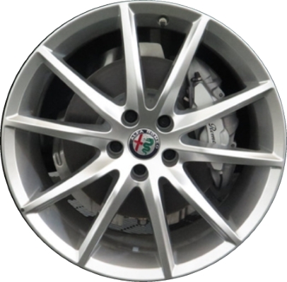Alfa Romeo Stelvio 2018-2019 powder coat silver 19x8 aluminum wheels or rims. Hollander part number ALY58173, OEM part number 6ME42LD9AA.