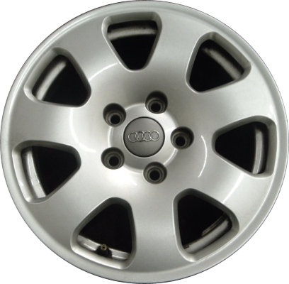 Audi A4 2002-2005 powder coat silver 15x7 aluminum wheels or rims. Hollander part number ALY58745, OEM part number 8E0601025Z17.