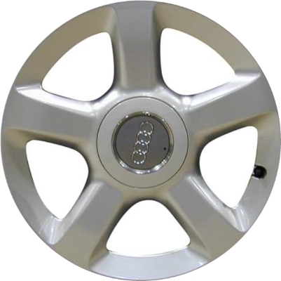 Audi A6 2003-2004 powder coat silver 17x7.5 aluminum wheels or rims. Hollander part number ALY58764, OEM part number 4B0601025ABZ17.