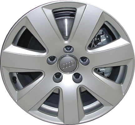 Audi A4 2007-2011 powder coat silver 16x7.5 aluminum wheels or rims. Hollander part number ALY58808, OEM part number 4F0601025AJ8Z8.