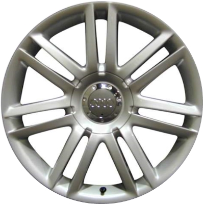 Audi S4 2007-2008 powder coat silver 18x8 aluminum wheels or rims. Hollander part number ALY58810, OEM part number 8E0601025AL.