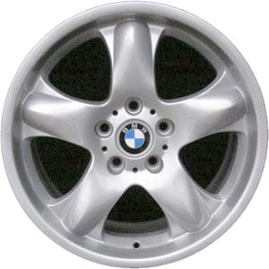 BMW X5 2000-2006 powder coat silver 18x8.5 aluminum wheels or rims. Hollander part number ALY59321, OEM part number 36111096160, 36116754476, 36116760823.