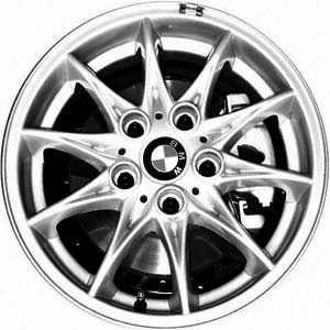 BMW Z4 2003-2005 powder coat silver 16x7 aluminum wheels or rims. Hollander part number ALY59414, OEM part number 36116758189.