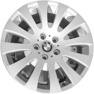 BMW 645i 2004-2005, 650i 2006-2010 powder coat silver 18x8 aluminum wheels or rims. Hollander part number 59489, OEM part number 36116758777.