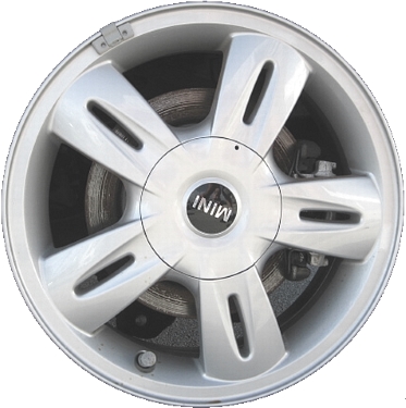 Mini Clubman 2008-2009, Cooper 2002-2009 powder coat silver 15x5.5 aluminum wheels or rims. Hollander part number 59501U20, OEM part number 36116763295, 36116763296.