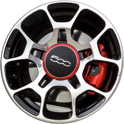 Fiat 500 2012-2019, 500c 2012-2019 charcoal or black polished 16x6.5 aluminum wheels or rims. Hollander part number 61663U, OEM part number Not Yet Known.