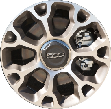 Fiat 500L 2014-2018 grey machined 17x7 aluminum wheels or rims. Hollander part number ALY61671U30, OEM part number 5RB56LSZAA.