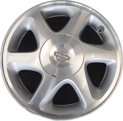 Nissan Altima 1998-2001 silver machined 15x6 aluminum wheels or rims. Hollander part number ALY62354U10.PS07, OEM part number 403009E600, 999W1UJ000.