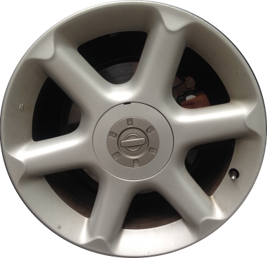 Nissan Maxima 2000-2001 powder coat silver 17x7 aluminum wheels or rims. Hollander part number ALY62379U10, OEM part number 403004Y925, 403002Y925.