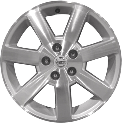 Nissan Maxima 2000-2003 silver machined 17x7 aluminum wheels or rims. Hollander part number ALY62400, OEM part number 403005Y725, 403005Y726.