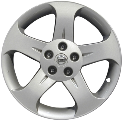 Nissan Murano 2003-2005 powder coat silver 18x7.5 aluminum wheels or rims. Hollander part number ALY62420U20, OEM part number 40300CA026, 40300CA085, 999W1CP000.