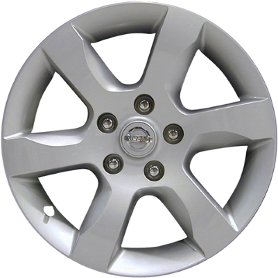 Nissan Altima 2007-2009 powder coat silver 16x7 aluminum wheels or rims. Hollander part number ALY62479, OEM part number 40300JA200, 40300JA21B.