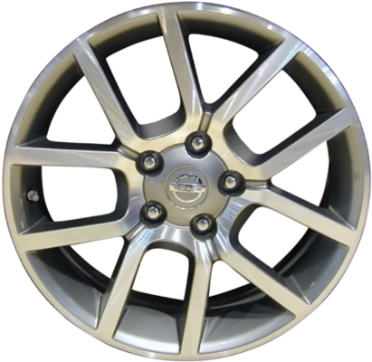 Nissan Sentra 2007-2012 grey machined or powder coat charcoal 17x7 aluminum wheels or rims. Hollander part number ALY62483U, OEM part number 40300ET83A, 40300ZT50D.