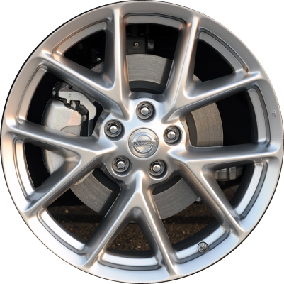 Nissan Maxima 2009-2011 powder coat hyper silver 19x8 aluminum wheels or rims. Hollander part number ALY62512U77, OEM part number 403009N02B, 403009N03D, 403009N03E.