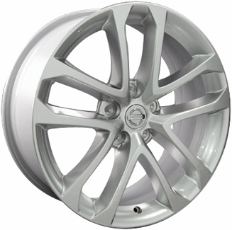 Nissan Altima 2009-2013 powder coat hyper silver 18x8 aluminum wheels or rims. Hollander part number ALY62521U78, OEM part number 40300ZN60A.