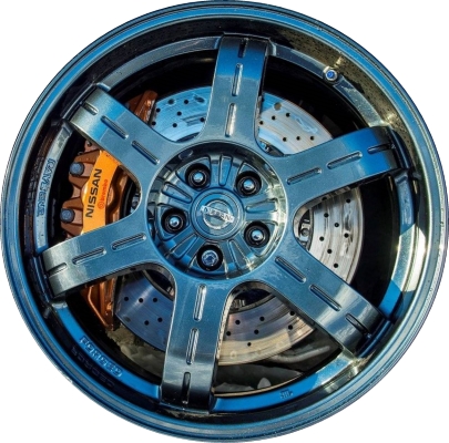Nissan GT-R 2015-2016 powder coat black 20x9.5 aluminum wheels or rims. Hollander part number ALY62629, OEM part number D0C0062B0B.