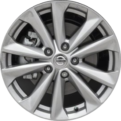 Nissan Rogue Sport 2017-2020 powder coat silver 17x7 aluminum wheels or rims. Hollander part number ALY62765, OEM part number D0C006F31A, D0C006FM1A.