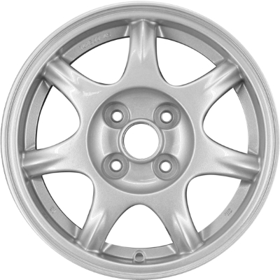 Mazda MX-5 Miata 1994-1997 powder coat silver 14x6 aluminum wheels or rims. Hollander part number ALY64755U20, OEM part number 9965136040, 9965196040.