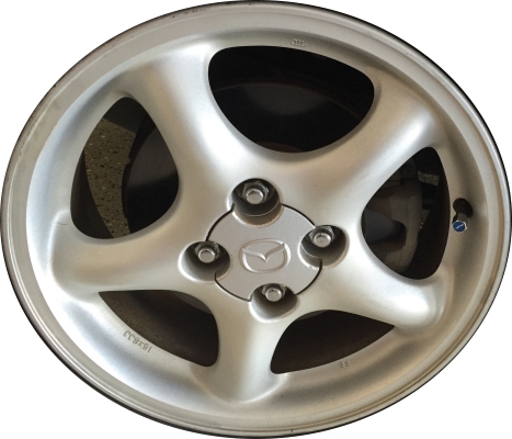 Mazda MX-5 Miata 1999-2005 powder coat silver 15x6 aluminum wheels or rims. Hollander part number ALY64815U10.PS02, OEM part number 9965J16050, 9965F66050, 9965H96050.