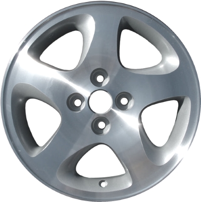 Mazda Protege 1999-2003 silver machined 15x6 aluminum wheels or rims. Hollander part number ALY64818, OEM part number 9965G26050.