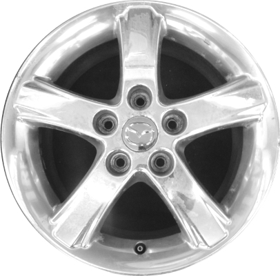 Mazda Protege 2002-2003 polished 16x6 aluminum wheels or rims. Hollander part number ALY64852U80, OEM part number 9965476060, 9965486060, 9965496060.