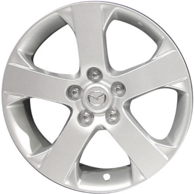 Mazda 5 2006-2007 powder coat silver 17x6.5 aluminum wheels or rims. Hollander part number ALY64881, OEM part number 9965046570.