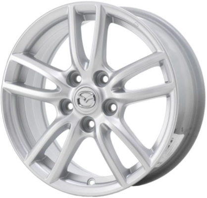 Mazda MX-5 Miata 2009-2015 powder coat silver 16x6.5 aluminum wheels or rims. Hollander part number ALY64924, OEM part number 9965996560, 9965C36560.