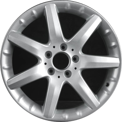 Mercedes-Benz C230 2002-2005, C320 2004-2005 powder coat silver or mirror silver 17x7.5 aluminum wheels or rims. Hollander part number 65261U, OEM part number A2034011802.
