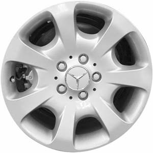 Mercedes-Benz C240 2005, C280-2006, C320-2005, C350-2006 powder coat silver 16x7 aluminum wheels or rims. Hollander part number 65382/65337, OEM part number A2034012802.