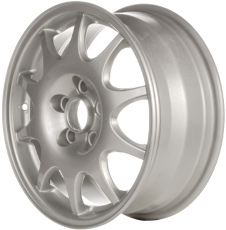SAAB 5-Sep 1999-2001 powder coat silver 16x6.5 aluminum wheels or rims. Hollander part number ALY68193, OEM part number 4909164.