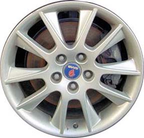 SAAB 5-Sep 2002-2010 powder coat silver 17x7 aluminum wheels or rims. Hollander part number ALY68219, OEM part number 30588909.