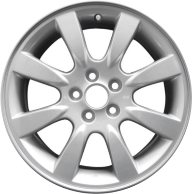 Subaru Forester 2005-2008 powder coat silver 16x6.5 aluminum wheels or rims. Hollander part number ALY68740, OEM part number 28111SA090, 28111SA091.