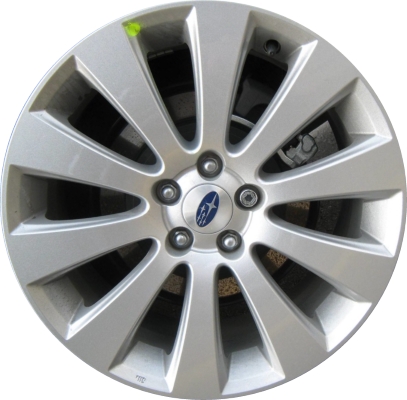 Subaru Legacy 2010-2012 powder coat silver 17x7.5 aluminum wheels or rims. Hollander part number ALY68786, OEM part number 28111AJ00A.