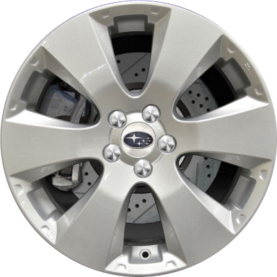 Subaru Legacy Outback 2010-2012 powder coat silver 17x7 aluminum wheels or rims. Hollander part number ALY68787U20, OEM part number 28111AJ02A, 28111AJ12A.