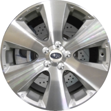 Subaru Legacy Outback 2010-2012 silver machined 17x7 aluminum wheels or rims. Hollander part number ALY68787U10, OEM part number 28111AJ03A.