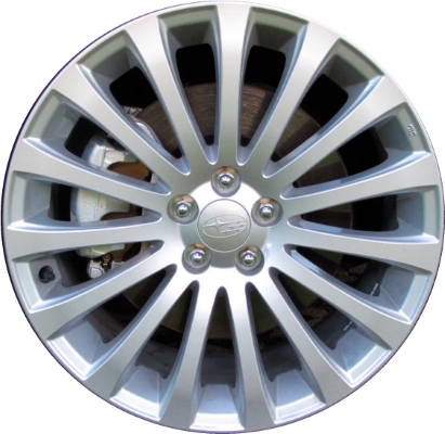 Subaru Legacy 2010-2012 powder coat silver 18x7.5 aluminum wheels or rims. Hollander part number ALY68788, OEM part number 28111AJ041, 28111AJ040, 28111AJ081, 28111AJ080.