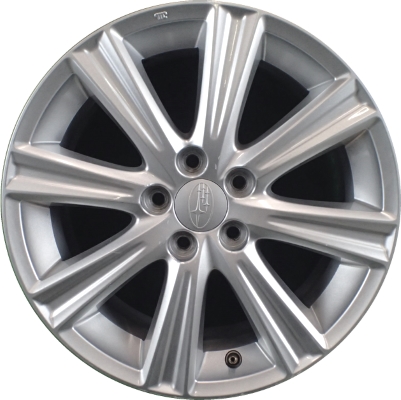 Subaru Legacy 2010-2013 powder coat silver 16x6.5 aluminum wheels or rims. Hollander part number ALY68789, OEM part number 28111AJ05A.