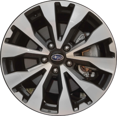 Subaru Outback 2015-2017 black machined 18x7 aluminum wheels or rims. Hollander part number ALY68826U30.LB02, OEM part number 28111AL03A.
