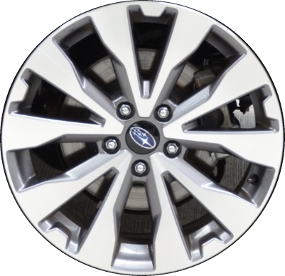 Subaru Outback 2017-2019 grey machined 18x7 aluminum wheels or rims. Hollander part number ALY68826U35.LC17, OEM part number 28111AL12A.