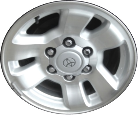 Toyota 4Runner 1996-2002 silver machined 16x7 aluminum wheels or rims. Hollander part number ALY69356U, OEM part number 4261135130, 4261135140.
