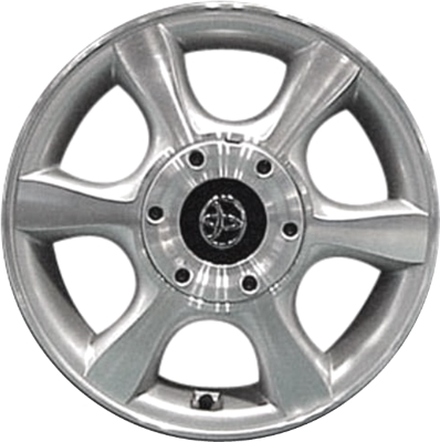 Toyota Solara 1999-2003 silver machined 16x6 aluminum wheels or rims. Hollander part number ALY69379, OEM part number 42611AA010.