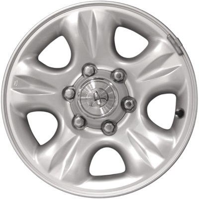 Toyota 4Runner 2001-2002 powder coat silver 16x7 aluminum wheels or rims. Hollander part number ALY69431, OEM part number 4261135180, 4261125190.