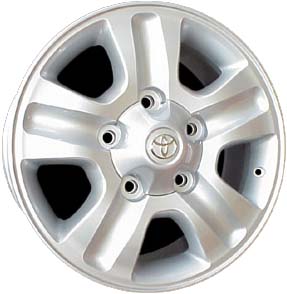 Toyota Land Cruiser 2003-2005 silver machined 17x8 aluminum wheels or rims. Hollander part number ALY69436, OEM part number 4261160450.