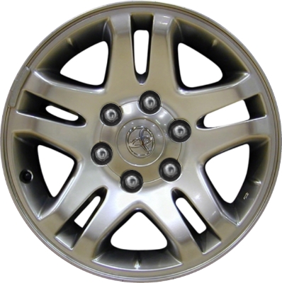 Toyota Sequoia 2003-2007, Tundra 2003-2006 powder coat hyper silver 17x7.5 aluminum wheels or rims. Hollander part number 69440.HYPV2, OEM part number 42611AF030, 42611AF130, 42611AF170, 42611AF210, 42611AF040, 42611AF060, 42611AF070, 42611AF120, 42611AF140, 42611AF150, 42611AF160.