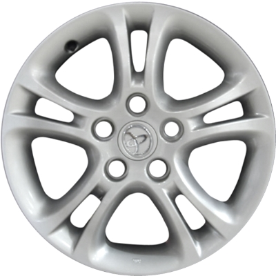 Toyota Solara 2004-2008 powder coat silver 16x6.5 aluminum wheels or rims. Hollander part number ALY69451, OEM part number 42611AA031, 42611AA030.