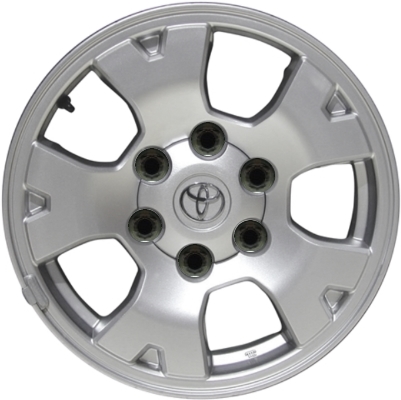 Toyota Tacoma 2005-2015 powder coat silver 16x7 aluminum wheels or rims. Hollander part number ALY69461, OEM part number 42611AD030, 42611AD031.