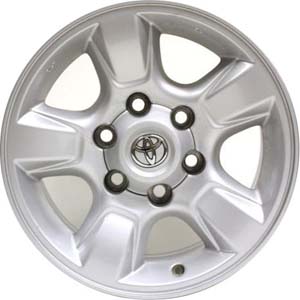 Toyota Sequoia 2005-2007, Tundra 2005-2006 powder coat silver 16x7 aluminum wheels or rims. Hollander part number 69465, OEM part number 42611AF110.