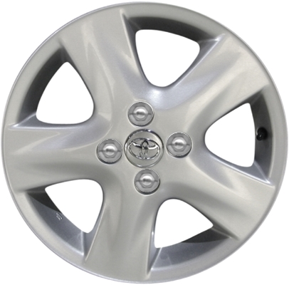 Toyota Yaris 2006-2008 powder coat silver 15x5.5 aluminum wheels or rims. Hollander part number ALY69501, OEM part number 4261152511, 4261152510.